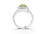 Silver Fancy Yellow Asscher Cut Diamond Halo Ring with Pavé Band and Prong Setting_23