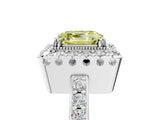 Silver Fancy Yellow Asscher Cut Diamond Halo Ring with Pavé Band and Prong Setting_25
