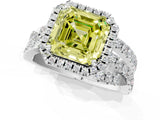 Silver Fancy Yellow Asscher Cut Diamond Halo Ring with Round Split Shank and Prong Setting_1