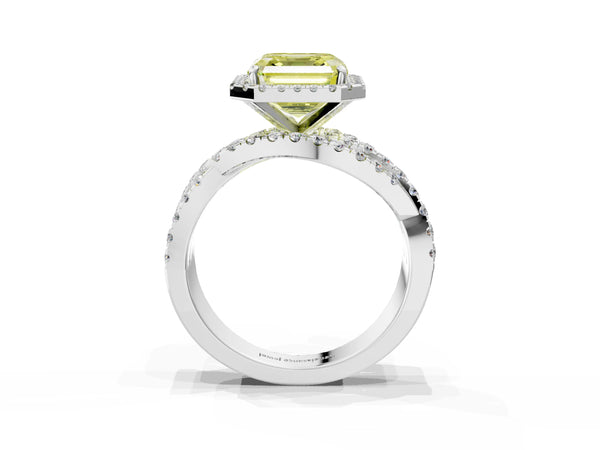 Sterling Silver Asscher Cut Halo Engagement Ring Setting for Fancy Yellow Center with Twisted Pave Split Shank