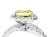 Silver Fancy Yellow Asscher Cut Diamond Halo Ring with Round Split Shank and Prong Setting_4