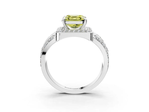 Sterling Silver Asscher Cut Hidden Halo Split Shank Engagement Ring Setting for Fancy Yellow Center