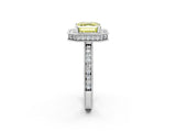 Silver Fancy Yellow Asscher Cut Diamond Milgrain Halo Engagement Ring with Round Pavé Band and Prong Setting_14