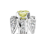 Silver Fancy Yellow Asscher Cut Diamond Pave Art Deco Split Shank Ring with Four-Prong Setting_11