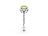 Silver Fancy Yellow Asscher Cut Diamond Scalloped Halo Engagement Ring with Round Shared Prong Band_2