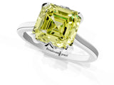 Silver Fancy Yellow Asscher Cut Diamond Solitaire Ring with Flower Prong Setting and Classic Band_1