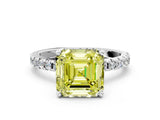 Silver Fancy Yellow Asscher Cut Diamond Solitaire Ring with Round  Pavé Band and Four-Prong Setting_48