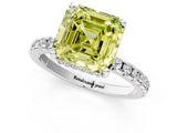 Silver Fancy Yellow Asscher Cut Diamond Solitaire Ring with Round  Pavé Band and Four-Prong Setting_49