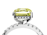 Silver Fancy Yellow Asscher Cut Diamond Solitaire Ring with Round  Pavé Band and Four-Prong Setting_52