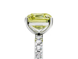 Silver Fancy Yellow Asscher  Cut Diamond Solitaire with Pave Band and Four-Prong Setting