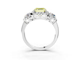 Silver Fancy Yellow Asscher Cut Diamond Three-Stone Halo Ring with Prong Setting and Pavé Accents_9
