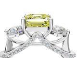 Silver Fancy Yellow Asscher Cut Diamond Three-Stone Ring with Prong Setting and Pavé Band_10
