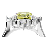 Silver Fancy Yellow Asscher Cut Halo Diamond Cluster Ring with Marquise and Round Stones on a White Gold Band with Prong Setting_4