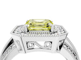 Silver Fancy Yellow Asscher Cut Halo Diamond Engagement Ring with Pave Split Shank and Four-Prong Setting_40