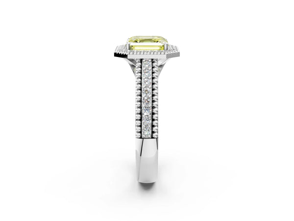 Sterling Silver Asscher Cut Beaded Halo Engagement Ring Setting for Fancy Yellow Center with Pave