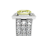 Silver Fancy Yellow Asscher Cut Halo Diamond Split Shank Ring with Prong Setting_11