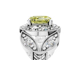 Silver Fancy Yellow Asscher Cut Halo Milgrain Diamond Engagement Ring with Leaf Band and Four-Prong Setting_11