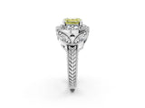 Silver Fancy Yellow Asscher Cut Halo Milgrain Diamond Engagement Ring with Leaf Band and Four-Prong Setting_8
