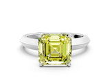 Silver Fancy Yellow Asscher  Cut Solitaire Engagement Ring with Flat Band and Four-Prong Setting