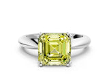 Silver Fancy Yellow Asscher  Cut Solitaire Engagement Ring with Tapered Band and Four-Prong Setting