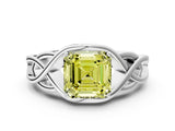 Silver Fancy Yellow Asscher Cut Solitaire Intertwined Band Prong Setting Ring_6