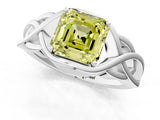 Silver Fancy Yellow Asscher Cut Solitaire Intertwined Band Prong Setting Ring_7