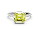 Silver Fancy Yellow Asscher Cut Solitaire Split Shank Pave Diamond Engagement Ring with Four-Prong Setting_6