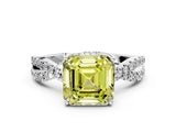 Silver Fancy Yellow Asscher Cut Solitaire Twist Pave Diamond Engagement Ring with Prong Setting_42