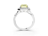 Silver Fancy Yellow Asscher  Halo Diamond Engagement Ring with Twisted Band and Four-Prong Setting 3