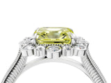 Silver Fancy Yellow Asscher  Halo Milgrain Pave Diamond Ring with Four-Prong Setting 4