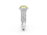Silver Fancy Yellow Asscher  Halo Round Diamond Pave Band with Prong Setting 3