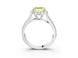 Silver Fancy Yellow Asscher  Halo Round Diamond Pave Band with Prong Setting 4