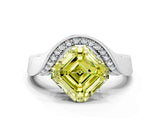 Silver Fancy Yellow Asscher  Solitaire Diamond Engagement Ring with Pave Band and Four-Prong Setting 1