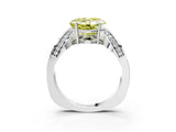 Silver Fancy Yellow Asscher  Solitaire Diamond Engagement Ring with Pave Band and Four-Prong Setting 4