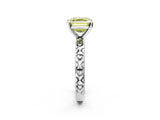 Silver Fancy Yellow Asscher  Solitaire Diamond Engagement Ring with XO Engraved Band and Four-Prong Setting 4
