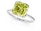 Silver Fancy Yellow Asscher  Solitaire Diamond Ring with a Classic Band and Four-Prong Setting 1