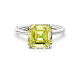 Silver Fancy Yellow Asscher  Solitaire Diamond Ring with a Classic Band and Four-Prong Setting