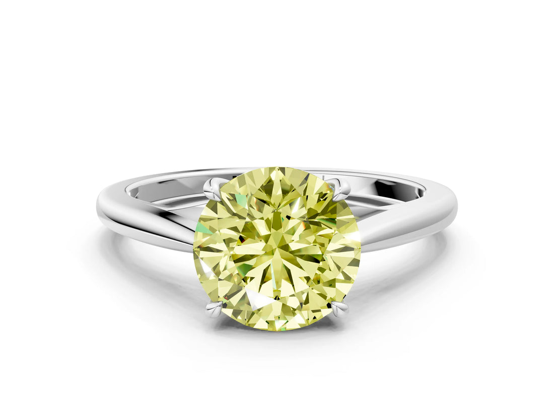 Silver Fancy Yellow Asscher  Solitaire Engagement Ring with Four-Prong Setting and Classic Band