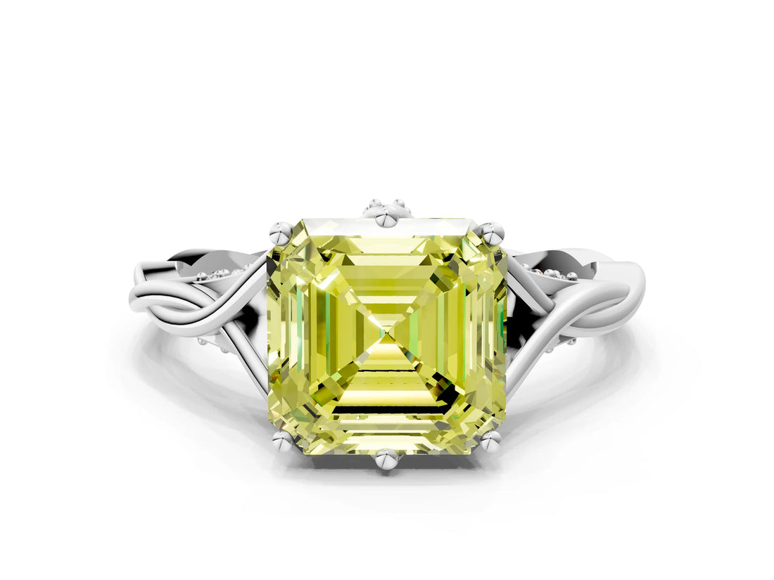 Silver Fancy Yellow Asscher  Solitaire Twist Band Six-Prong Setting 2