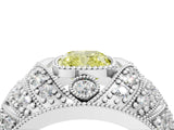 Silver Fancy Yellow Cushion Cut Brilliant Halo Pave Diamond Milgrain Ring_10