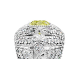 Silver Fancy Yellow Cushion Cut Brilliant Halo Pave Diamond Milgrain Ring_11