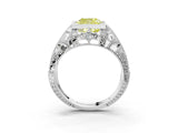 Silver Fancy Yellow Cushion Cut Brilliant Milgrain Filigree Diamond Ring with Square Prong Setting_27