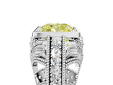 Silver Fancy Yellow Cushion Cut Brilliant Milgrain Filigree Diamond Ring with Square Prong Setting_29