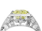 Silver Fancy Yellow Cushion Cut Brilliant Milgrain Filigree Diamond Ring with Square Prong Setting_34