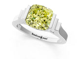 Silver Fancy Yellow Cushion Cut Brilliant Solitaire Diamond Ring with Channel Set Band and Bar Prong Setting_55