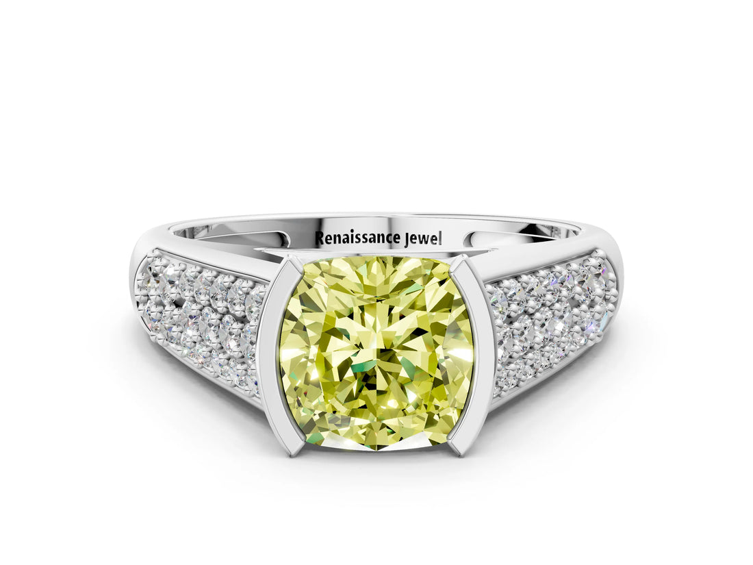 Silver Fancy Yellow Cushion Cut Cut Diamond Channel Set Pave Band with Tension Prong Setting_6