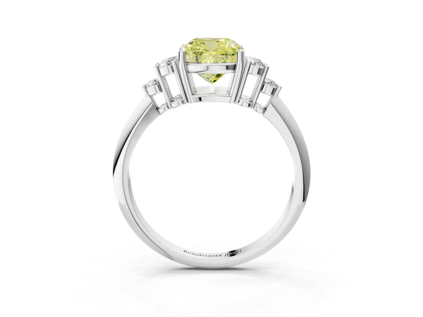 Sterling Silver Cushion Cut Cluster Accent Engagement Ring Setting for Fancy Yellow Center