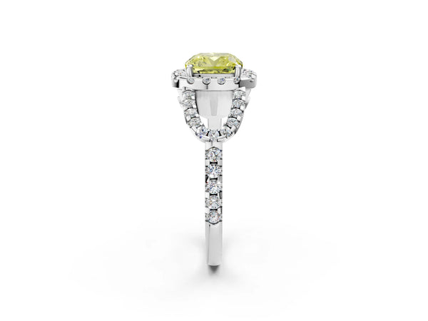Sterling Silver Cushion Cut Split Shank Pave Halo Engagement Ring Setting for Fancy Yellow Center
