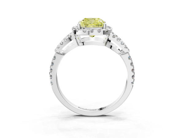 Sterling Silver Cushion Cut Split Shank Pave Halo Engagement Ring Setting for Fancy Yellow Center
