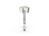 Silver Fancy Yellow Cushion Cut-Cut Diamond Halo Engagement Ring with Pave Band and Prong Setting_14